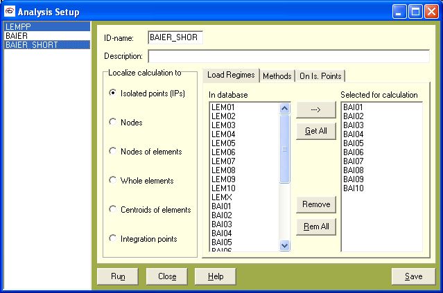 Definition of Setups of Analyses